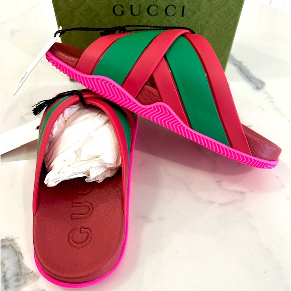 Gucci Rubber Web Stripe Sandals - Picture 4 of 8
